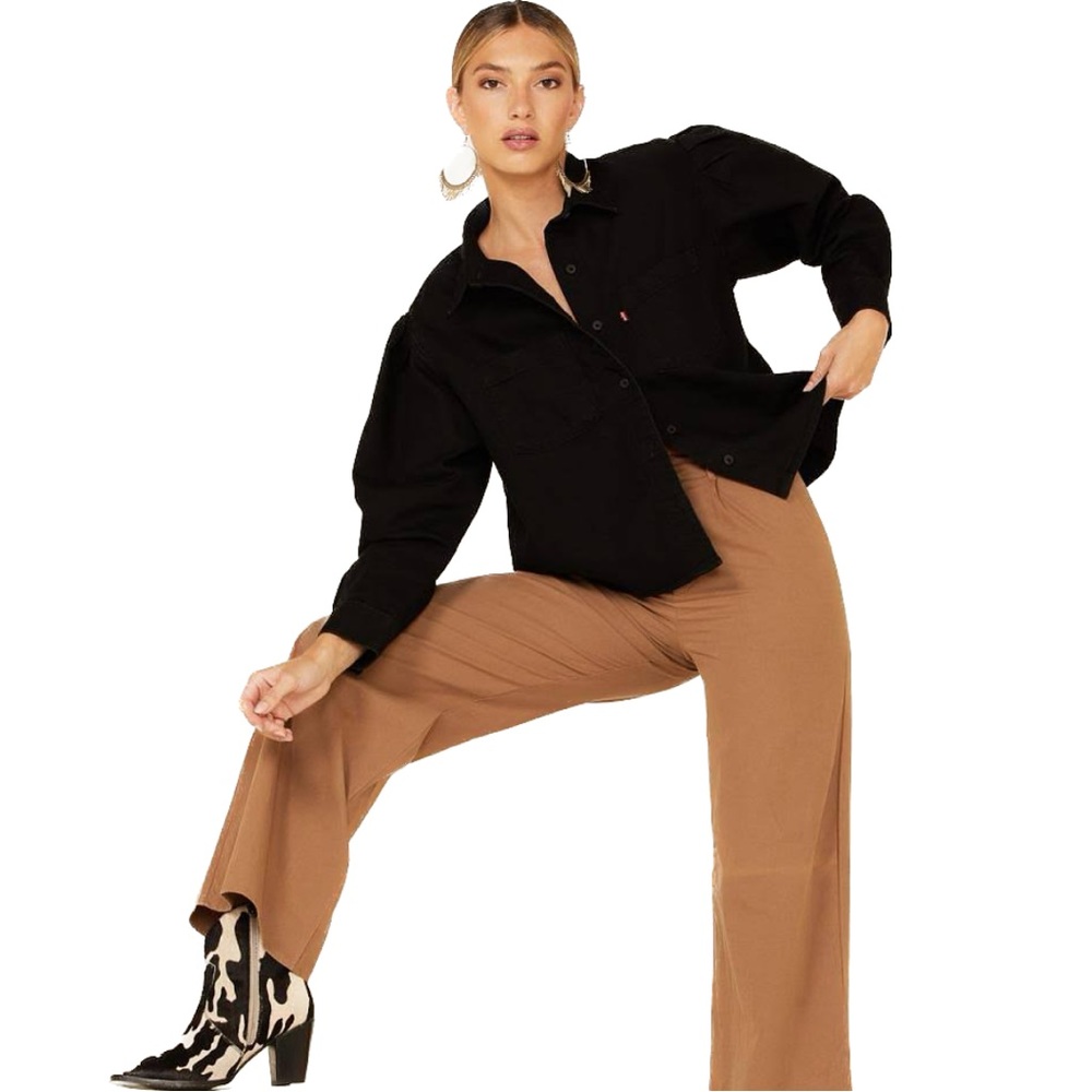 Levis Women's Black Kinsley Denim Utility Shirt Black Size XS